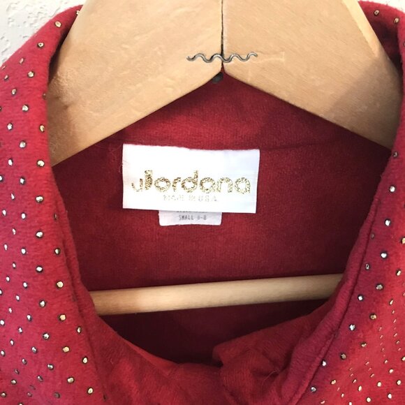 Jordana Metallic Dot Tunic: Vintage 70s Blouse, Red w/Gold Dots, Size Small 6-8 - Picture 3 of 9